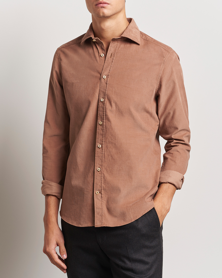 Herr |  | Stenströms | Slimline Cut Away Cord Shirt Light Brown