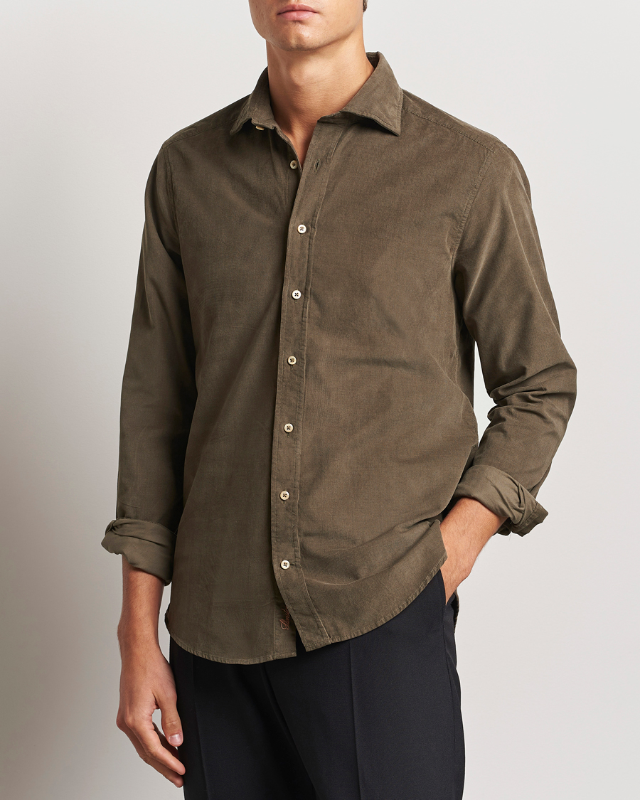 Herr |  | Stenströms | Slimline Cut Away Cord Shirt Dark Green