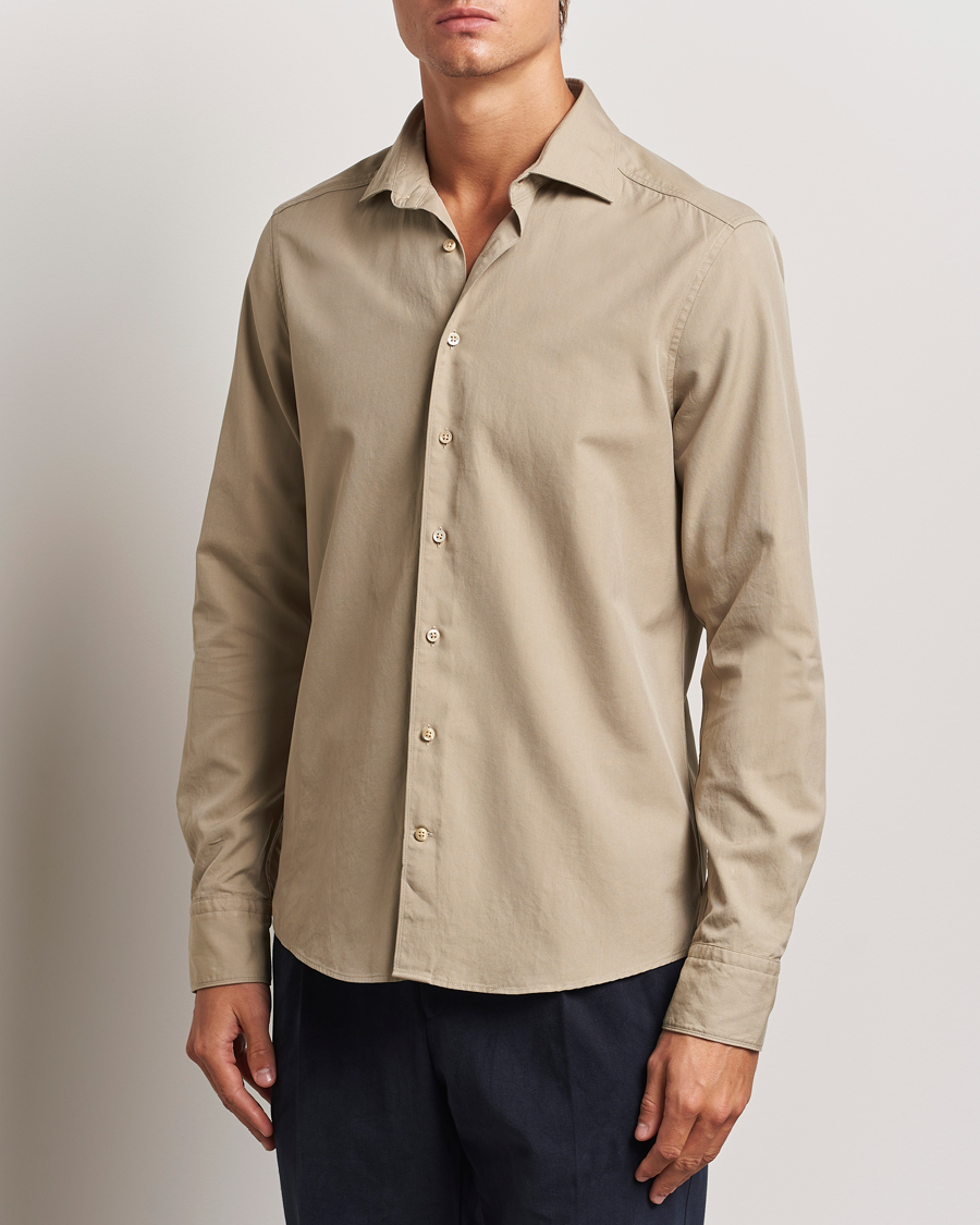 Herr |  | Stenströms | Slimline Cut Away Washed Twill Shirt Beige