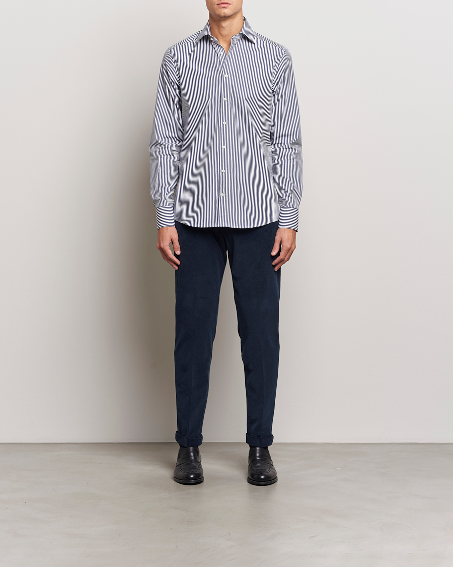 Herr |  | Stenströms | Slimline Striped Poplin Cut Away Shirt Blue