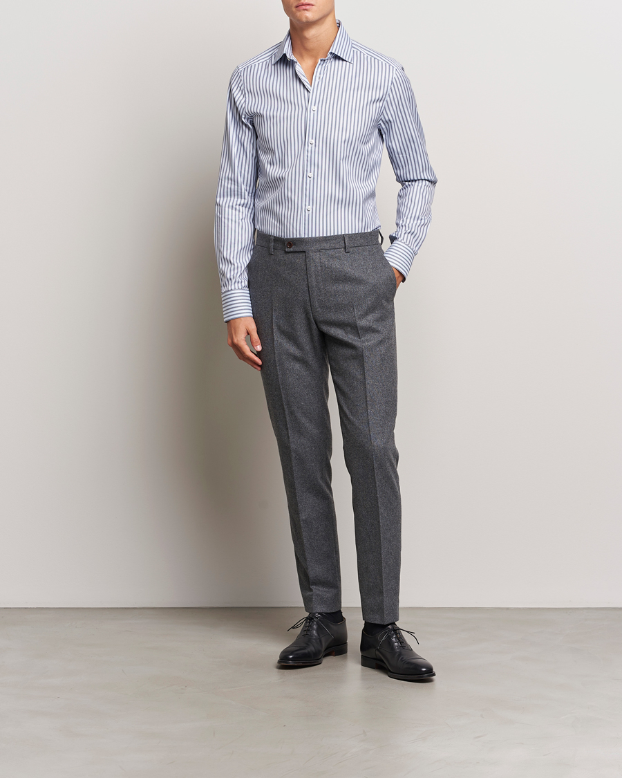 Herr |  | Stenströms | Slimline Striped Luxury Oxford Shirt Blue