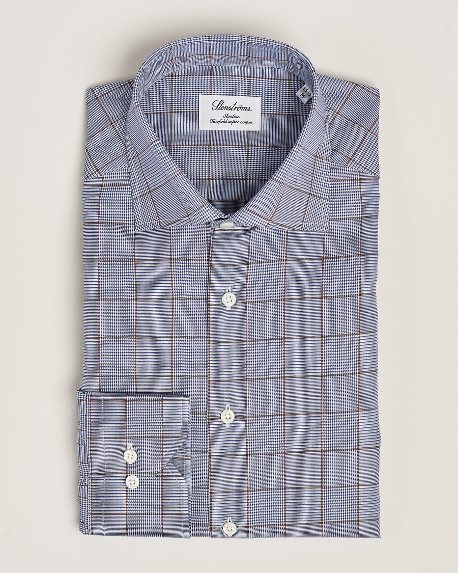 Herr | | Stenströms | Slimline Prince of Wales Check Shirt Blue