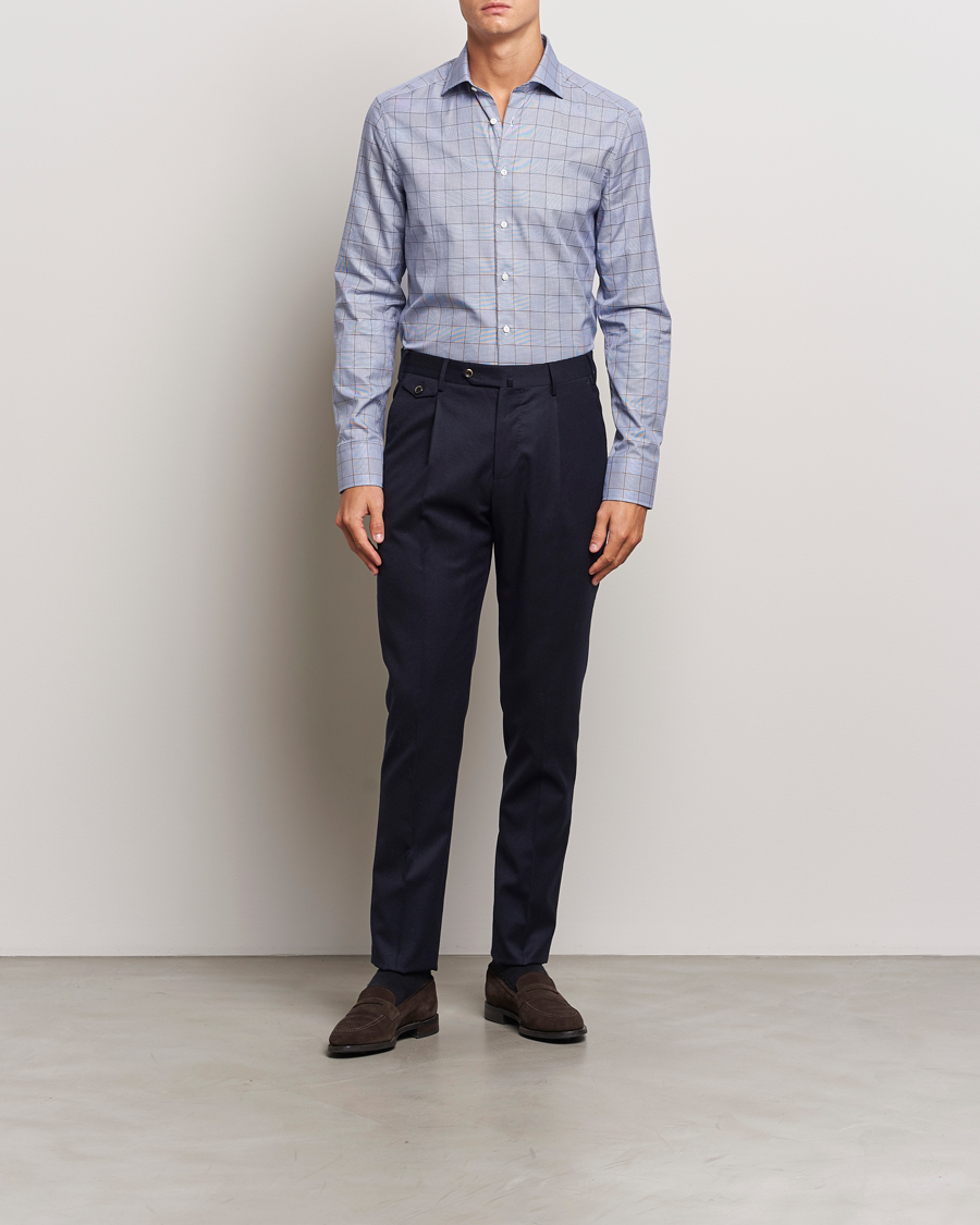 Herr |  | Stenströms | Slimline Prince of Wales Check Shirt Blue