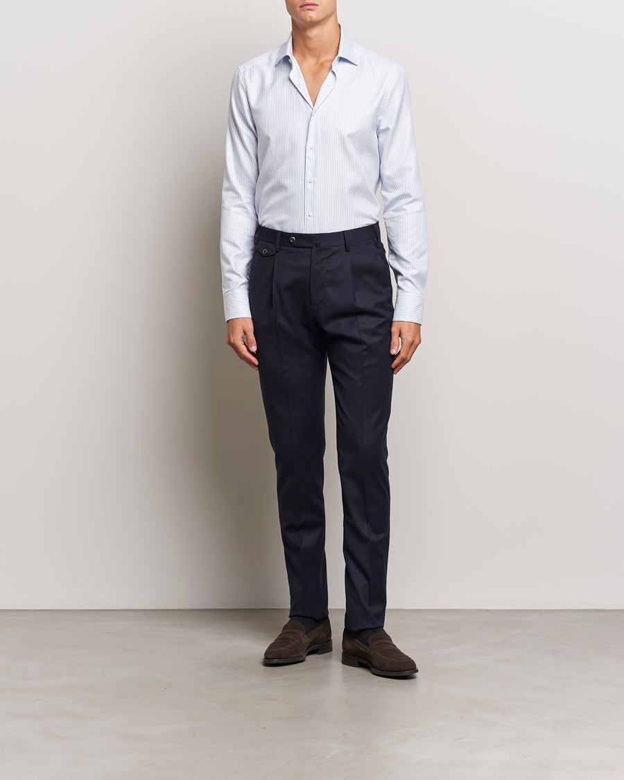 Herr |  | Stenströms | Slimline Striped Twill Cut Away Shirt White/Blue