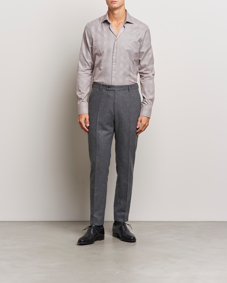 Herr |  | Stenströms | Slimline Checked Twill Shirt Brown