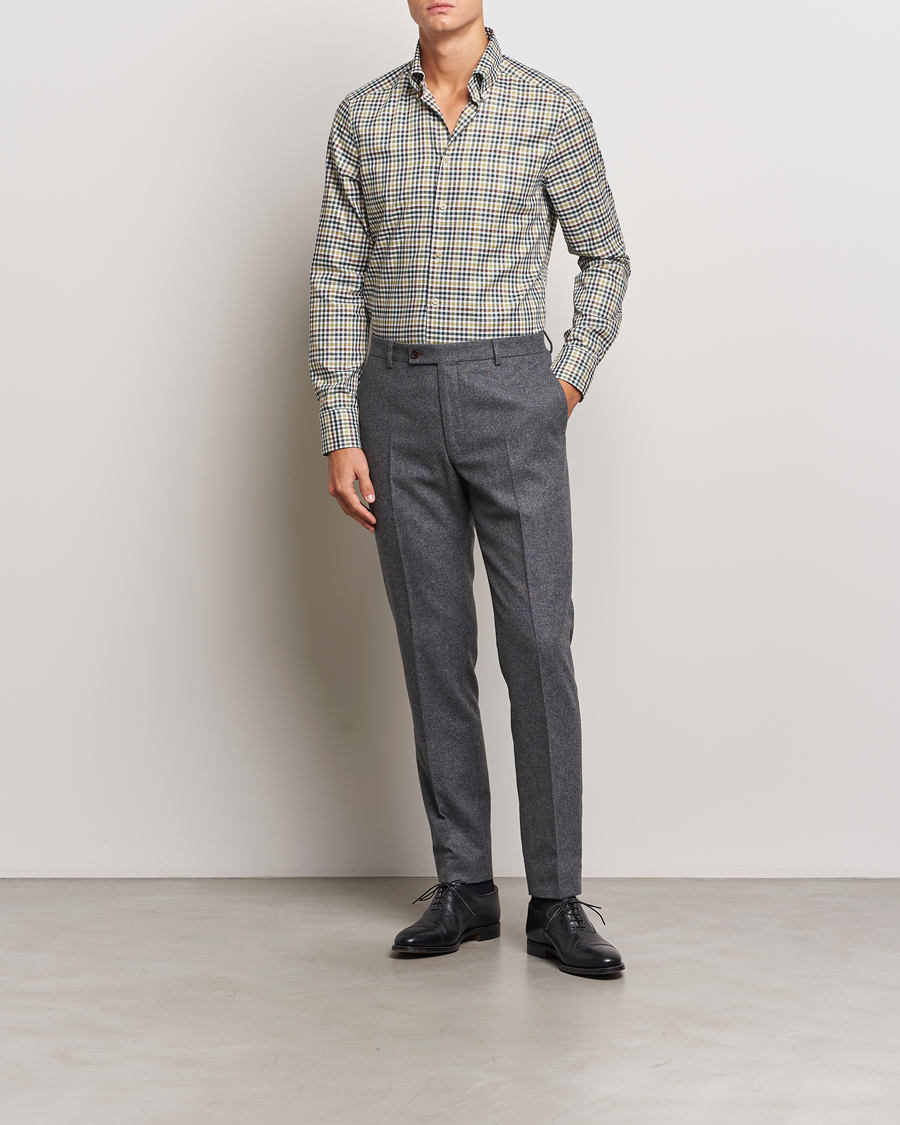 Herr |  | Stenströms | Slimline Small Check Button Down Shirt Green