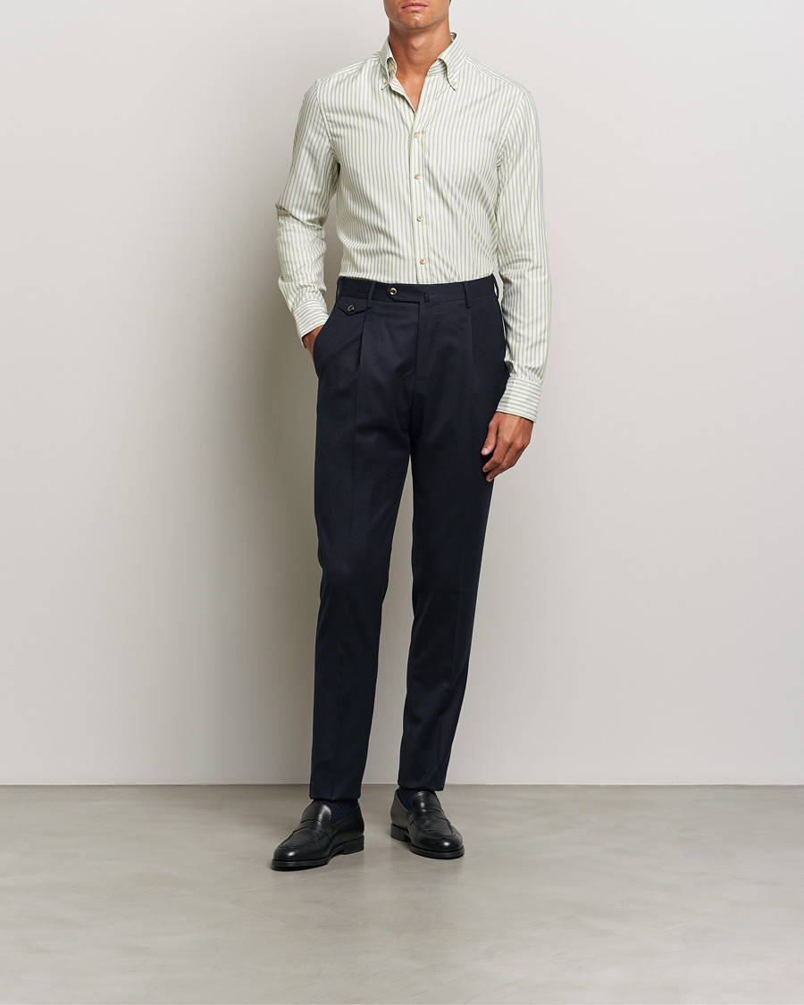 Herr | Businesskjortor | Stenströms | Slimline Vintage Stripe Oxford Shirt Green