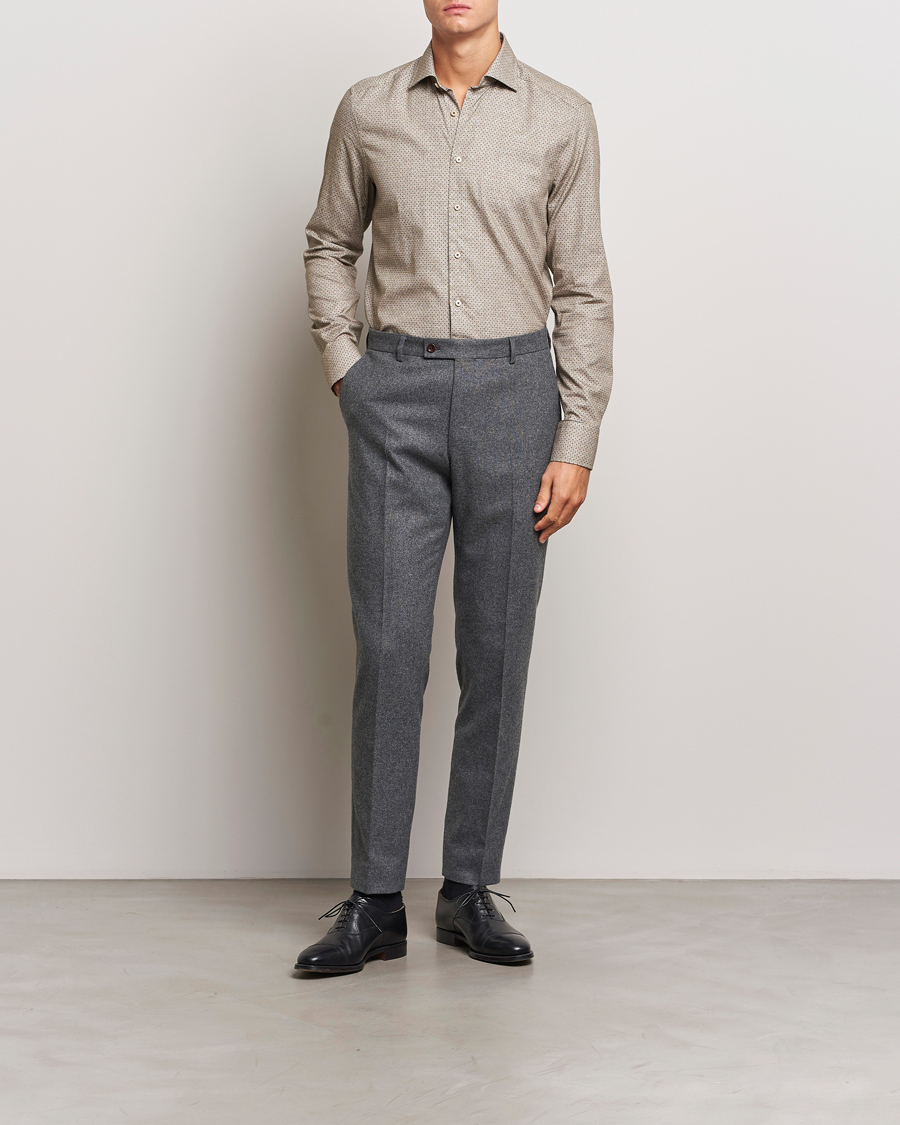 Herr |  | Stenströms | Slimline Brushed Printed Cut Away Shirt Beige