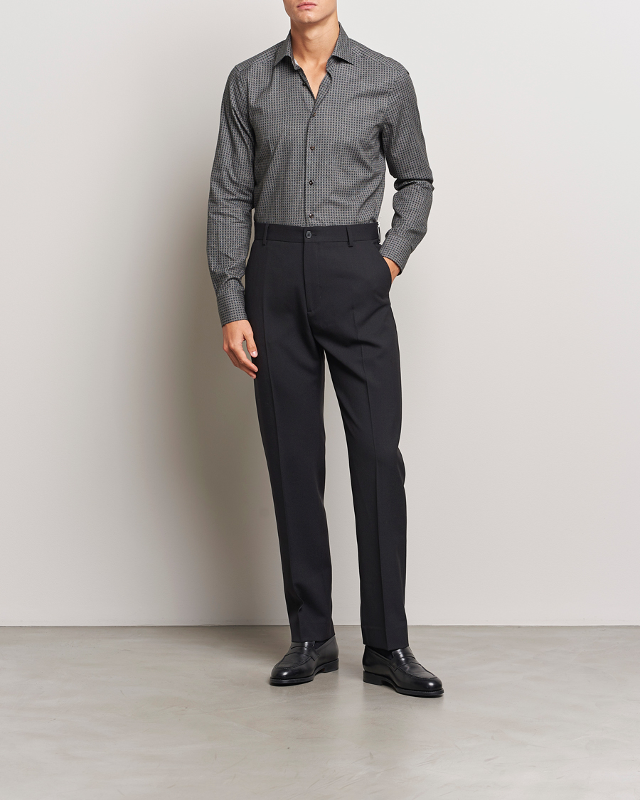 Herr |  | Stenströms | Slimline Brushed Printed Cut Away Shirt Black