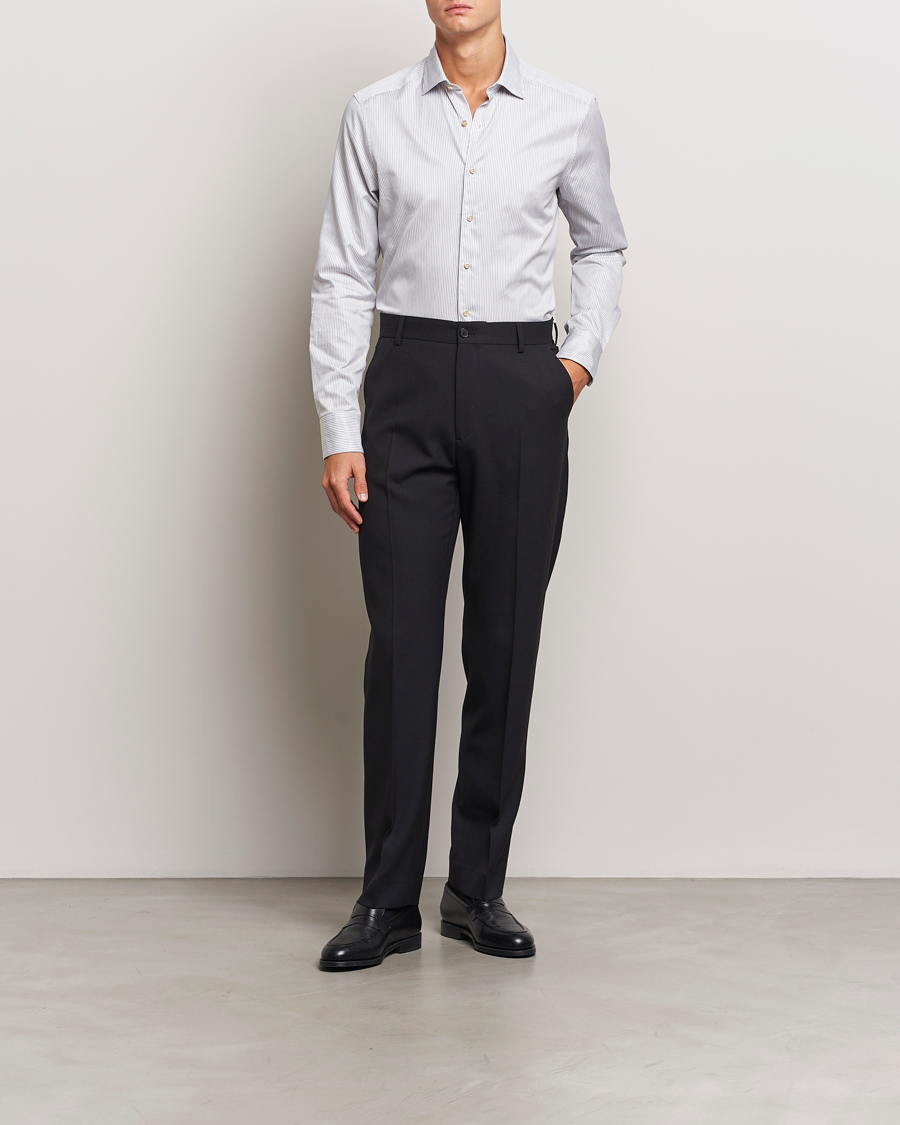 Herr |  | Stenströms | Slimline Melange Stripe Cut Away Shirt Grey