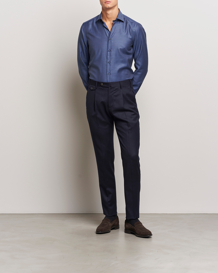 Herr |  | Stenströms | Slimline Twill Contrast Cut Away Shirt Navy