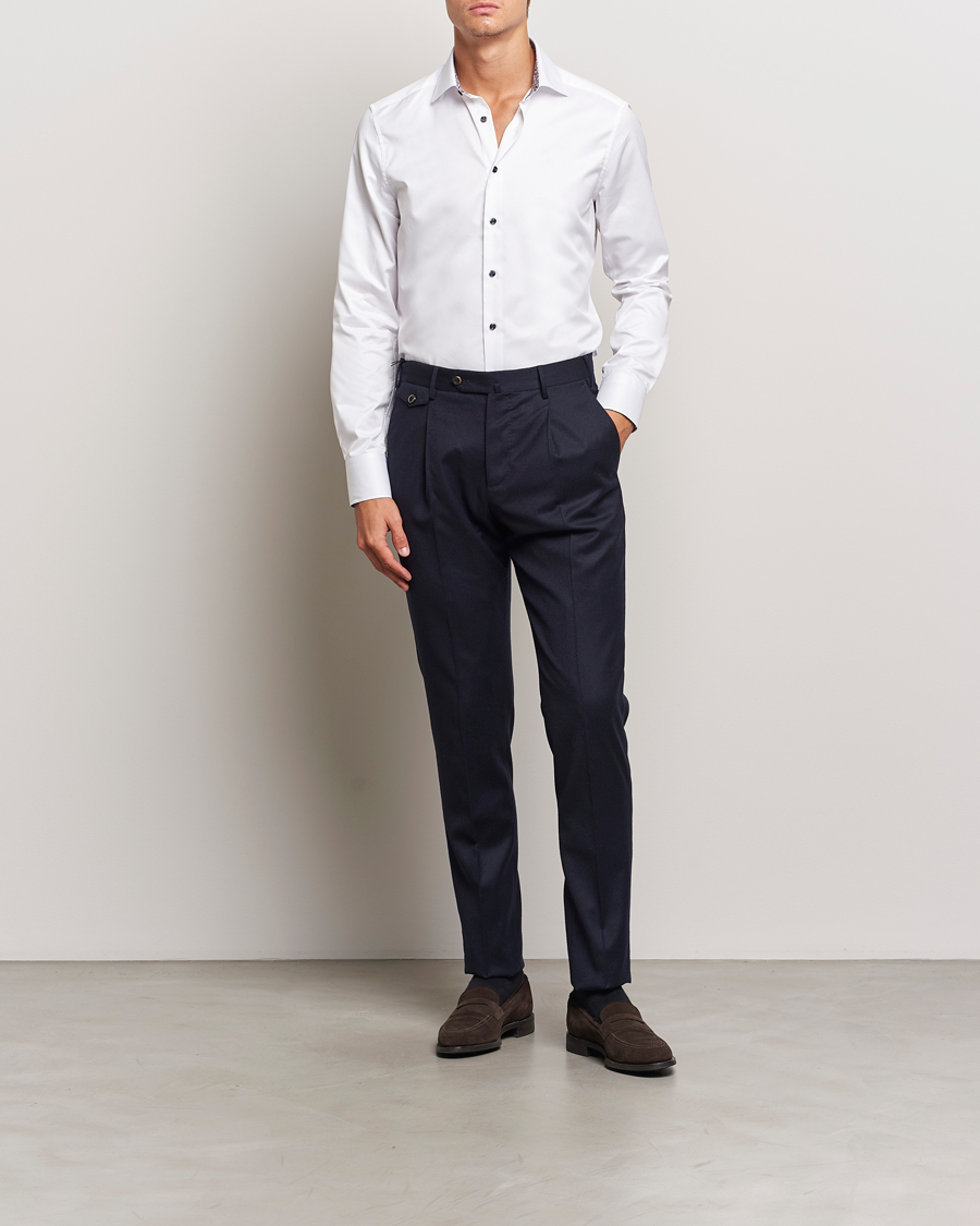 Herr |  | Stenströms | Slimline Twill Flower Contrast Shirt White