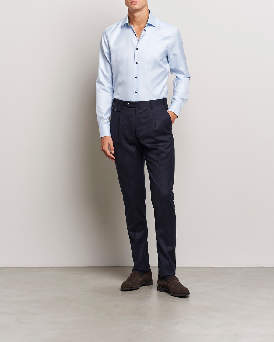 Herr |  | Stenströms | Slimline Superior Twill Contrast Shirt Blue