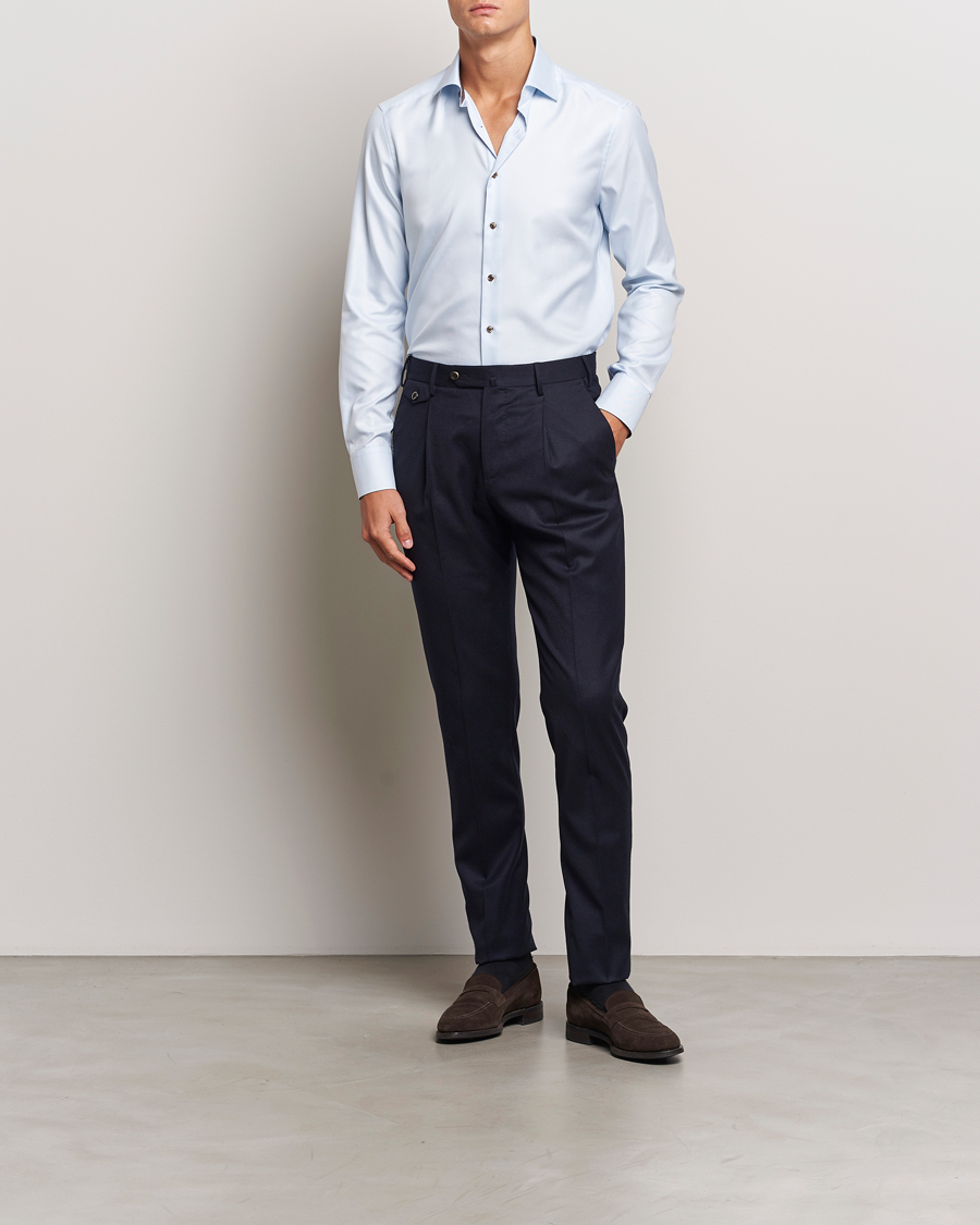 Herr |  | Stenströms | Slimline Houndstooth Contrast Shirt Blue