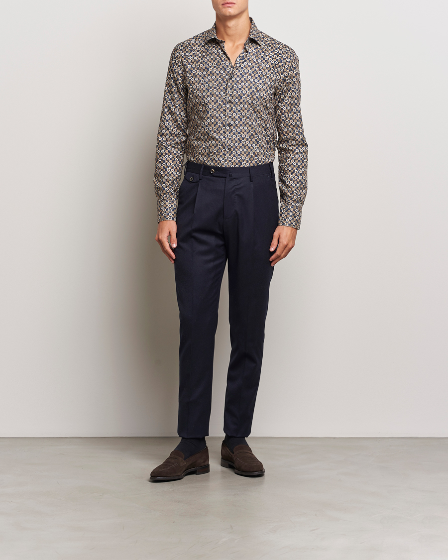 Herr |  | Stenströms | Slimline Printed Cut Away Shirt Blue