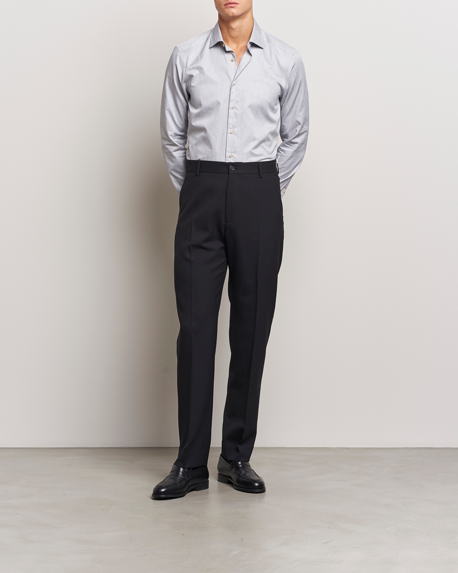 Herr |  | Stenströms | Slimline Twill Melange Cut Away Shirt Grey