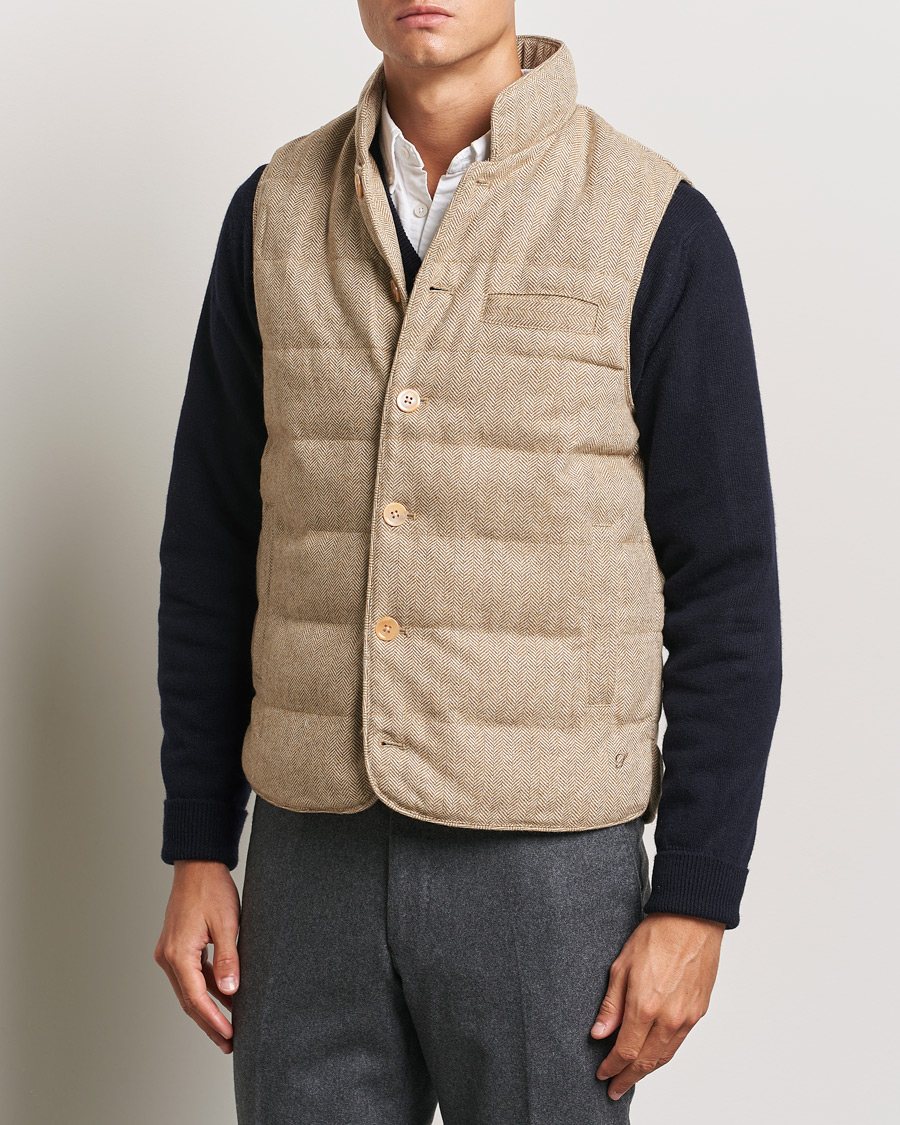 Herr |  | Stenströms | Padded Herringbone Wool Vest Brown