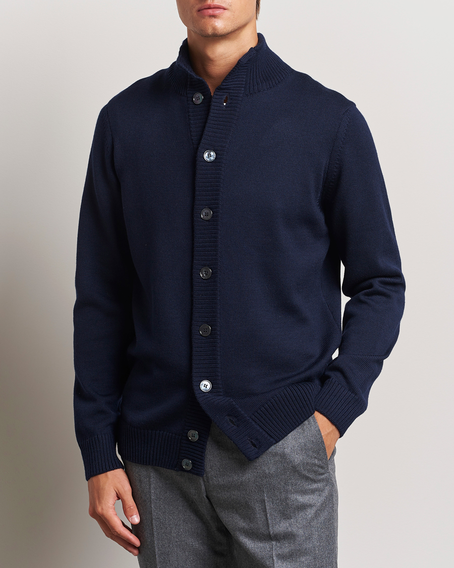 Herr | Business & Beyond - Formal | Stenströms | Chunky Knitted Merino Cardigan Navy