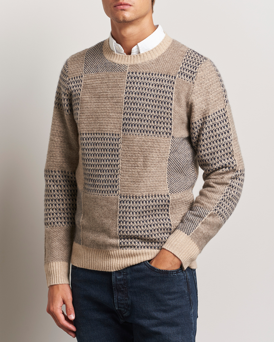 Herr |  | Stenströms | Patchwork Knitted Yak/Merino Crew Neck Brown