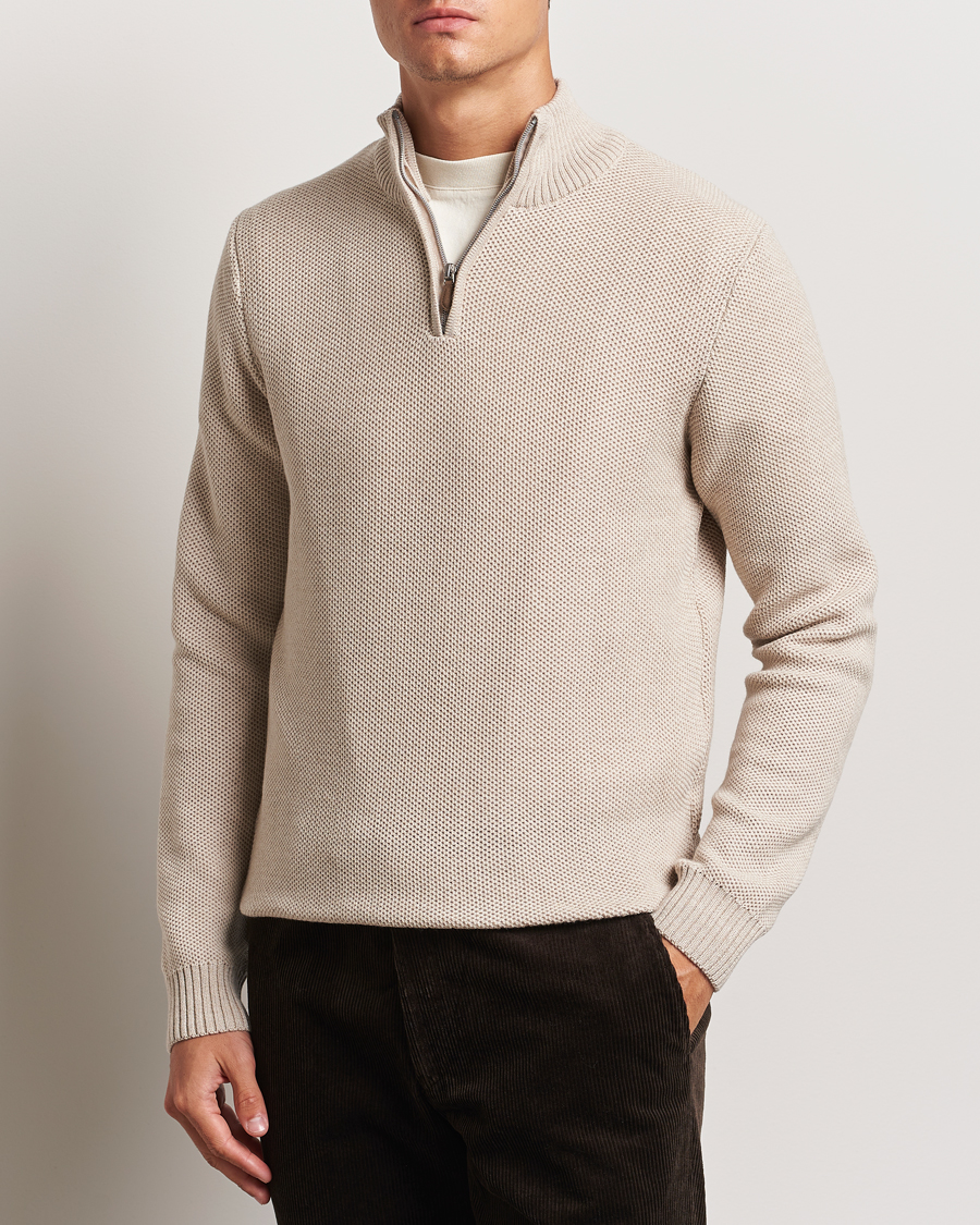 Herr |  | Stenströms | Chunky Merino Knitted Half Zip Beige