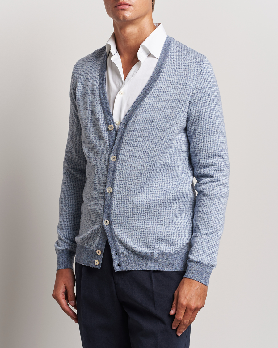 Herr |  | Stenströms | Pepita Merino Wool Cardigan Navy