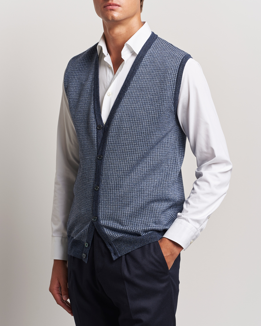 Herr |  | Stenströms | Pepita Merino Wool Vest Navy