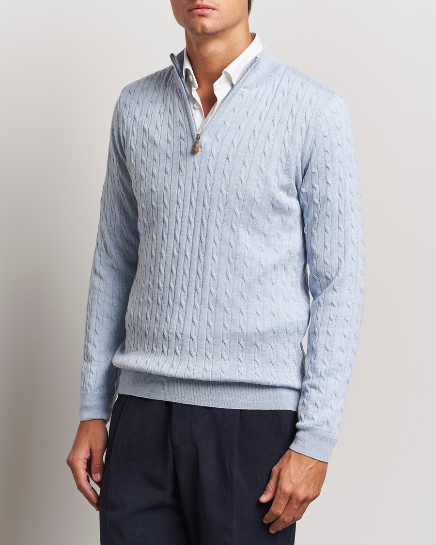 Herr |  | Stenströms | Merino Cable Half Zip Light Blue