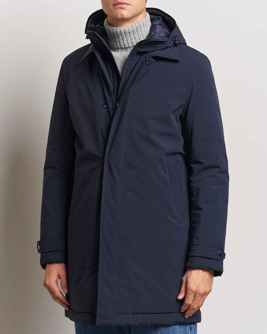 Herr | Rockar | Woolrich | Stretch 2 in 1 Padded Waterproof Carcoat Melton Blue