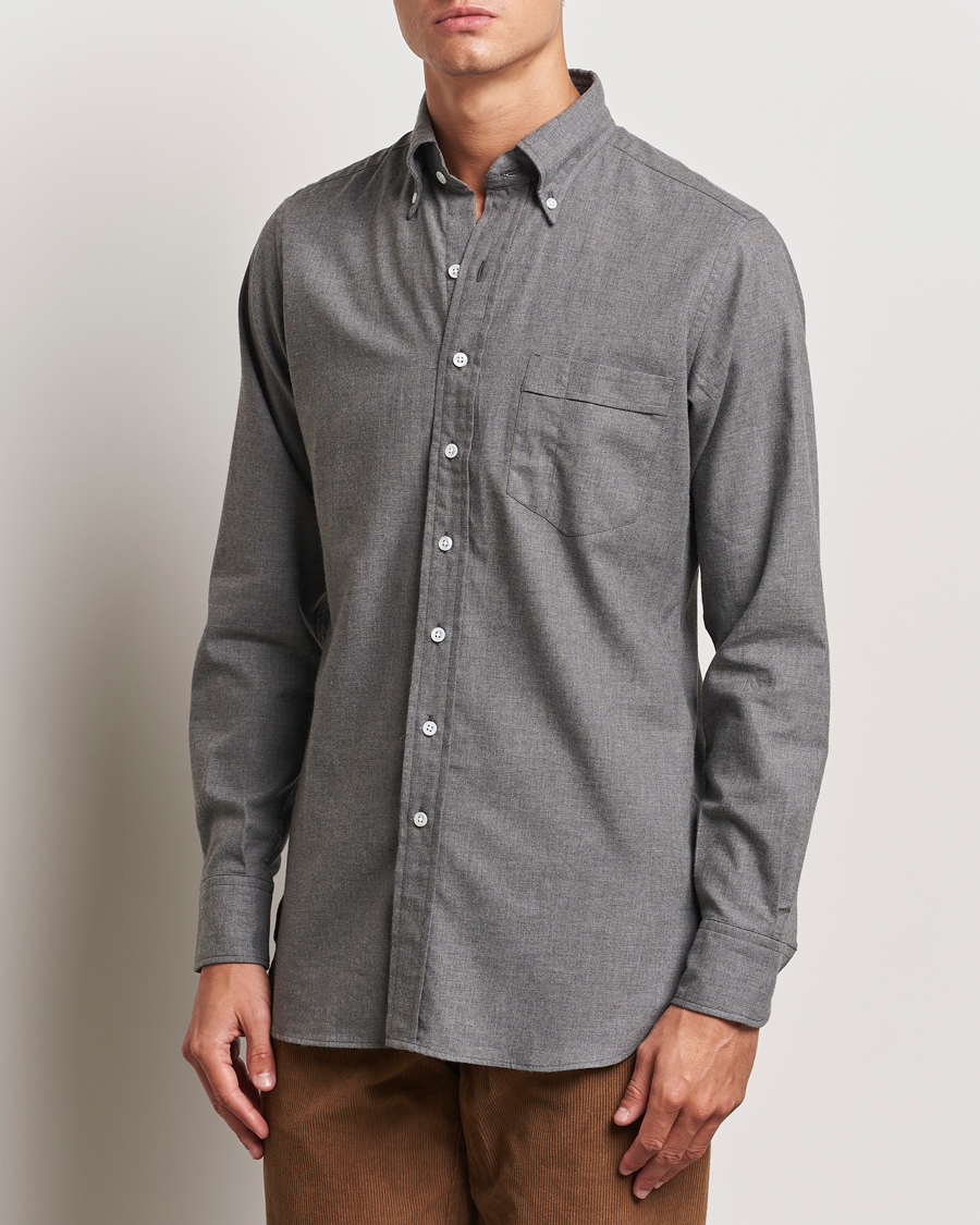 Herr |  | Drake\'s | Button Down Flannel Shirt Grey