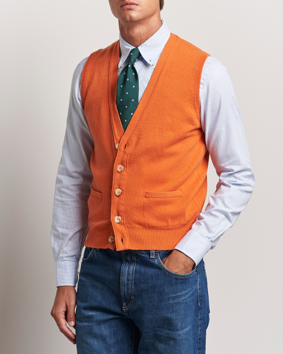 Herr |  | Drake\'s | Lambswool Vest Cardigan Orange