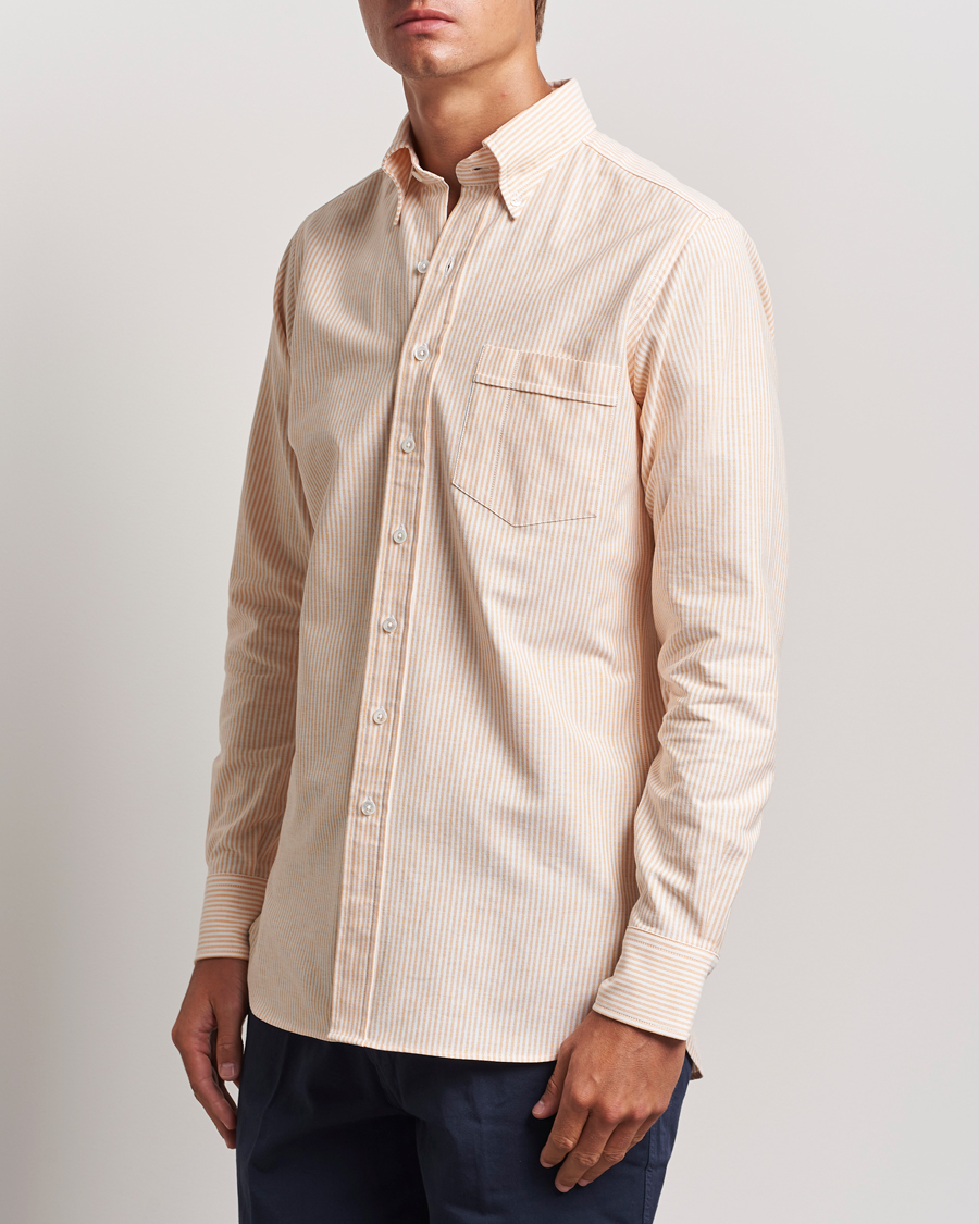 Herr |  | Drake\'s | Striped Button Down Oxford Shirt Orange