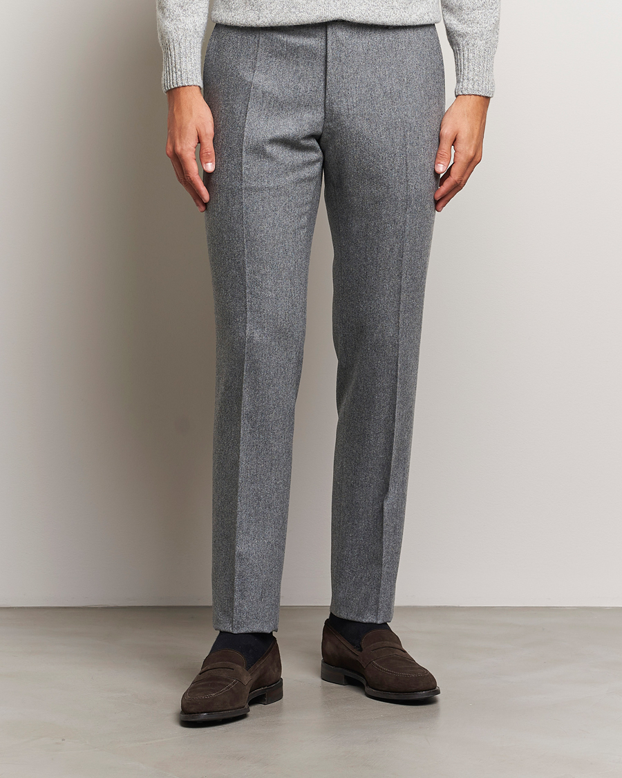 Herr |  | Incotex | Slim Fit Carded Flannel Trousers Grey Melange