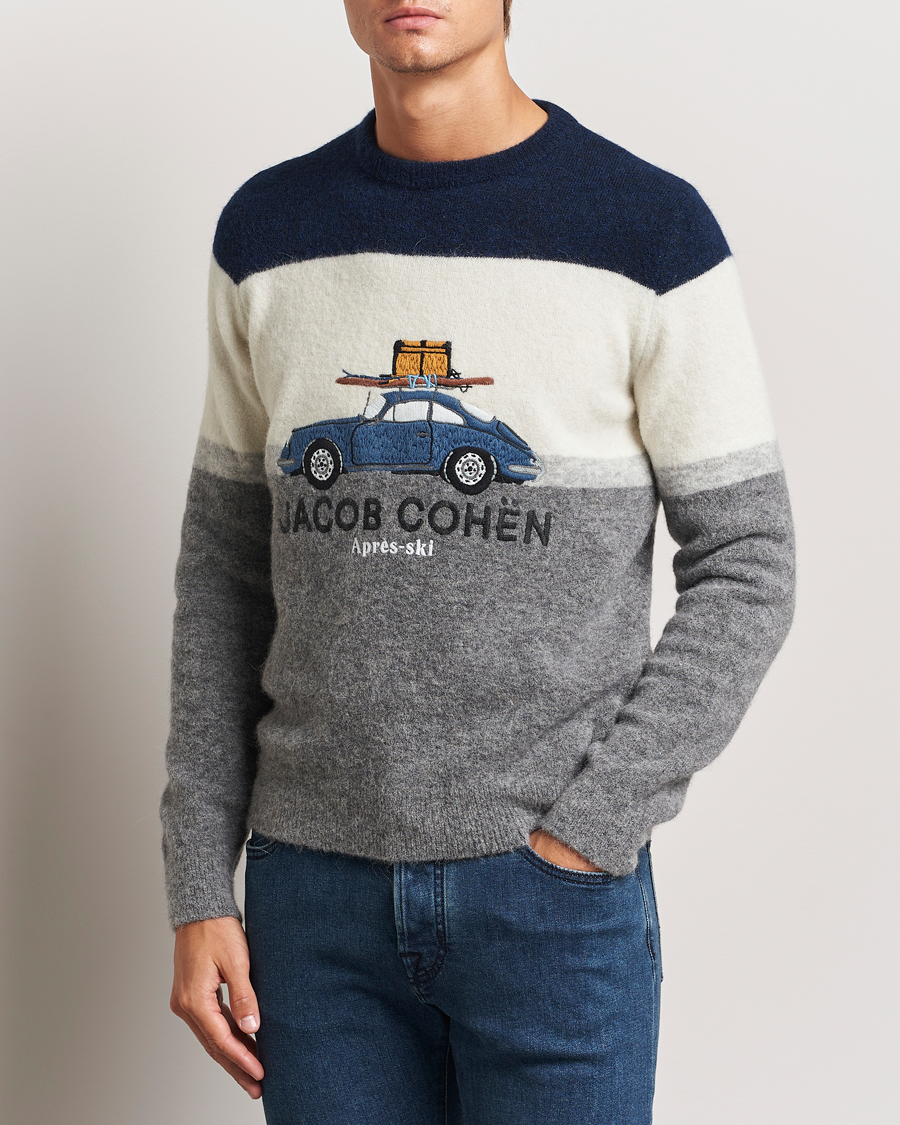 Herr |  | Jacob Cohën | Alpaca/Wool Embrodery Sweater Blue/White/Grey