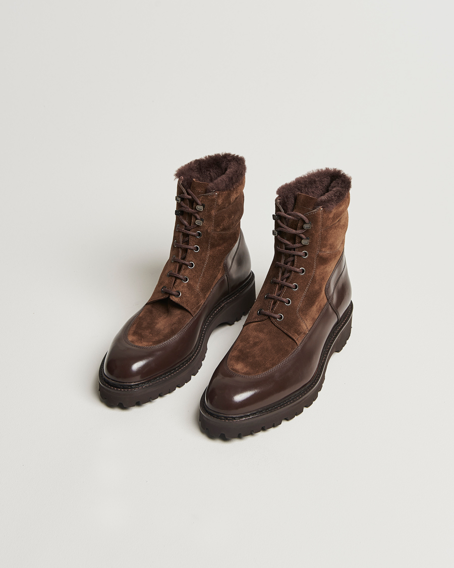 Herr |  | John Lobb | Peak Shearling Lined Boots Dark Brown