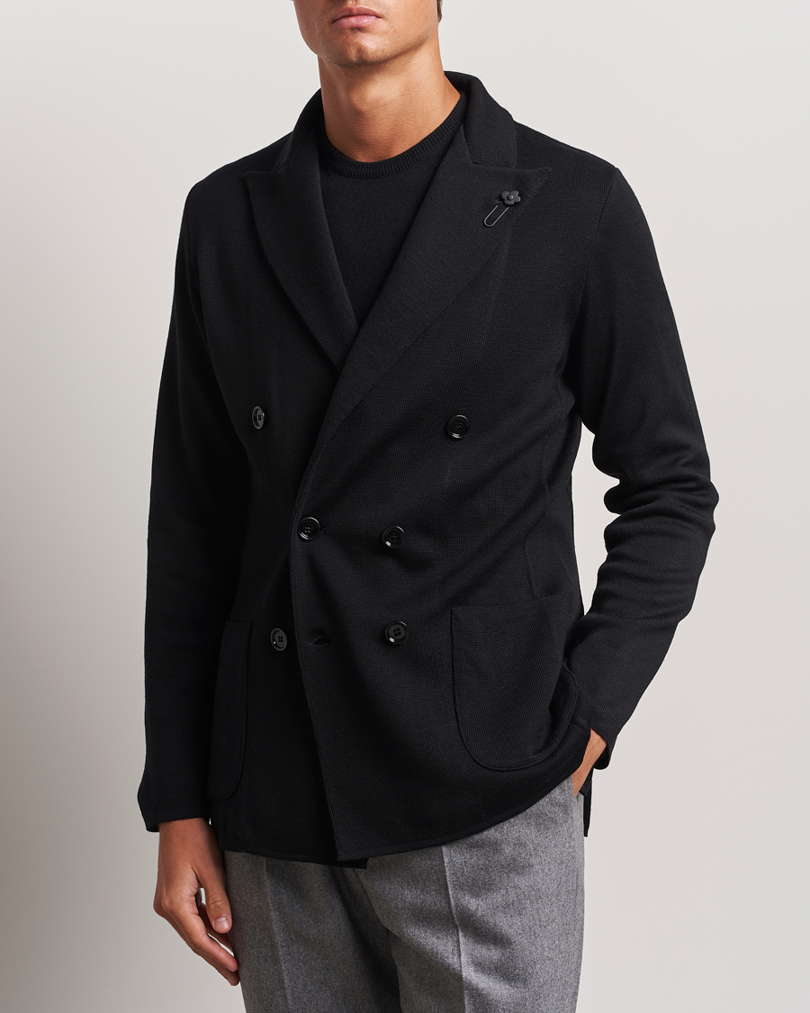 Herr | Italian Department | Lardini | Knitted Double Breasted Wool Blazer Black