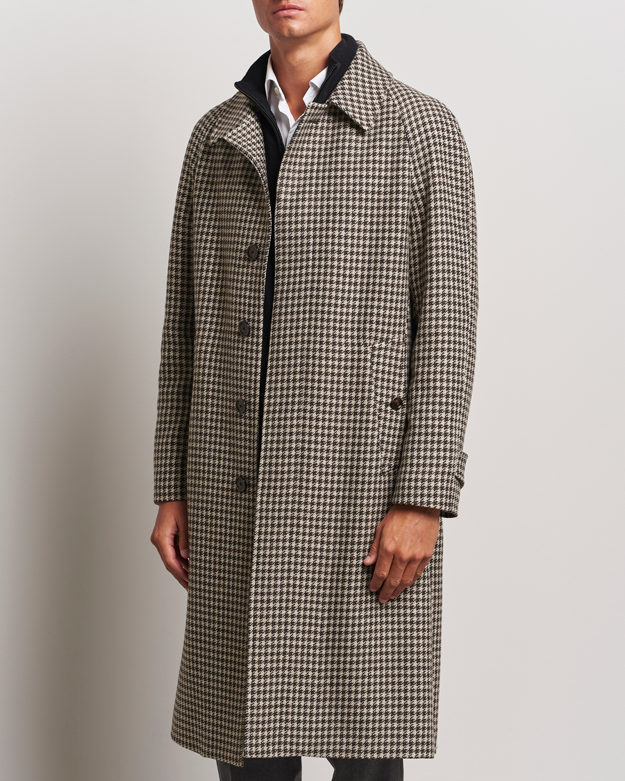 Herr | Italian Department | Lardini | Houndstooth Wool/Cashmere Coat Brown