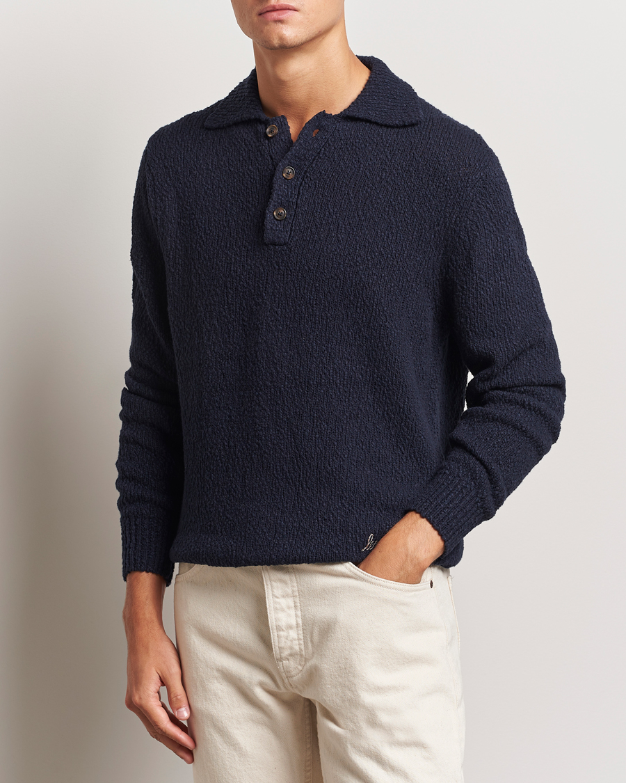 Herr |  | LES DEUX | Errol Cotton Rugby Knit Dark Navy