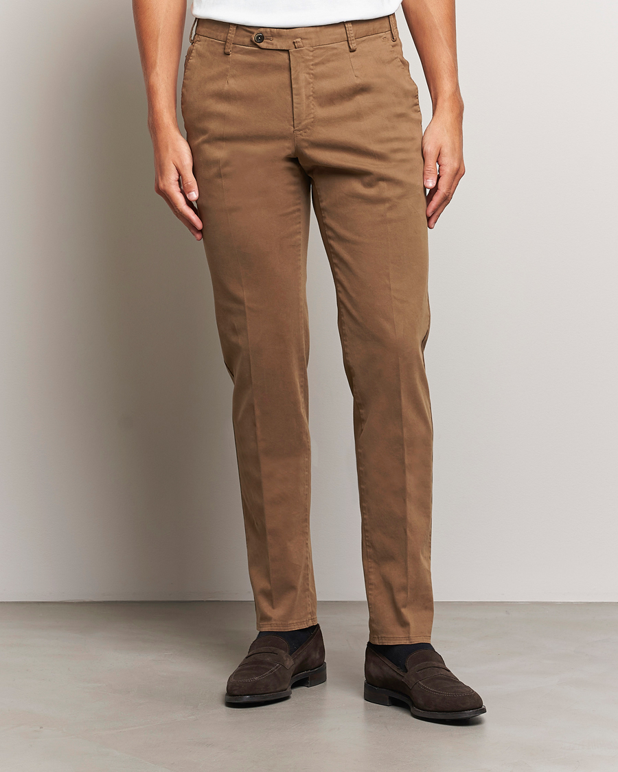 Herr |  | PT01 | Slim Fit Pleated Cotton Trousers Brown