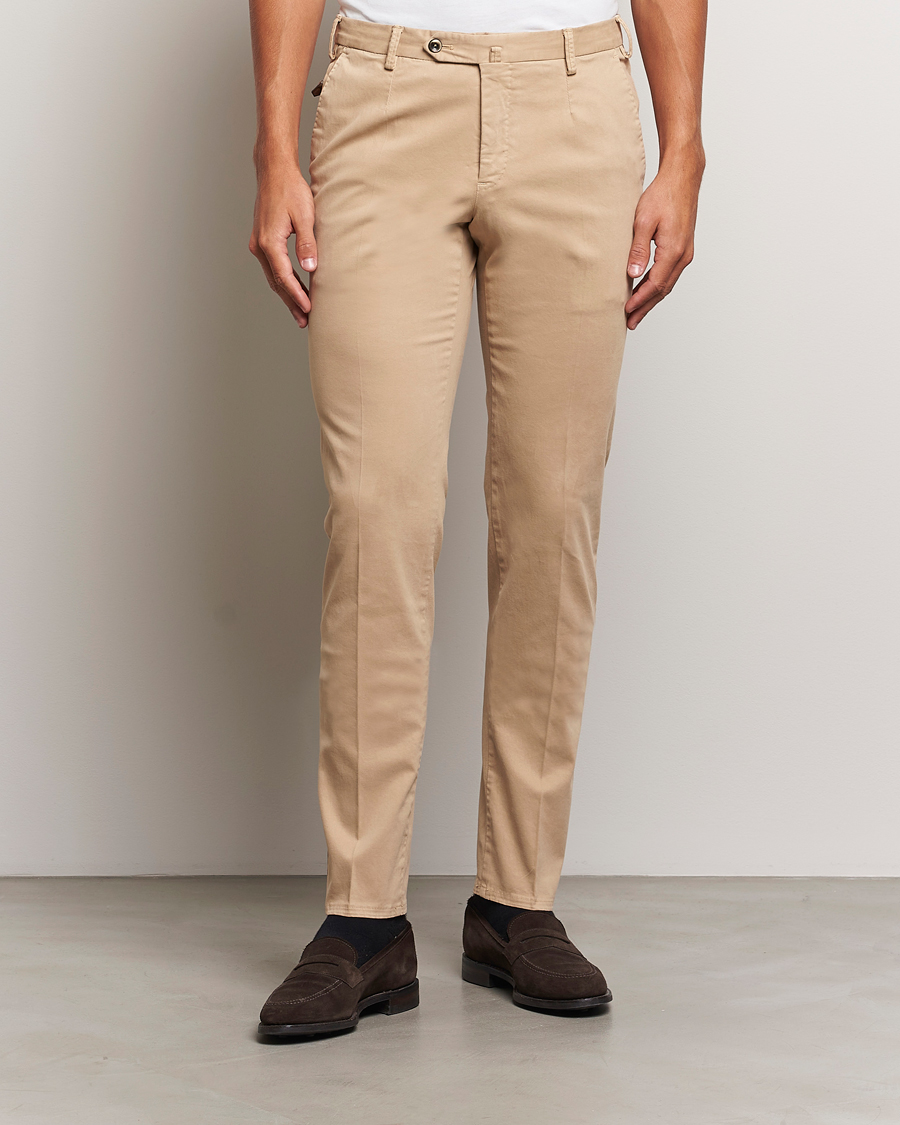 Herr |  | PT01 | Slim Fit Pleated Cotton Trousers Beige