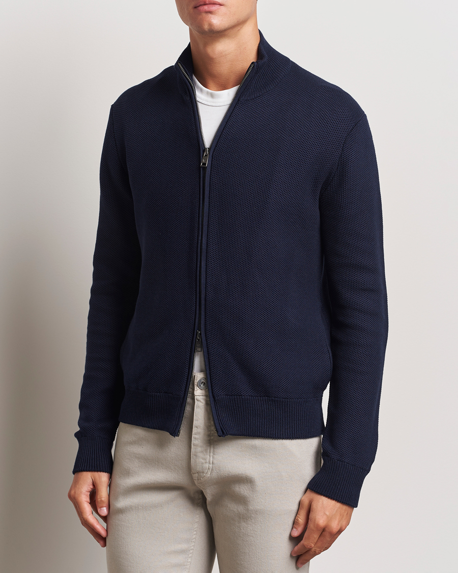 Herr | Full-zip | Ralph Lauren Purple Label | Cotton/Silk Full Zip Sweater Navy