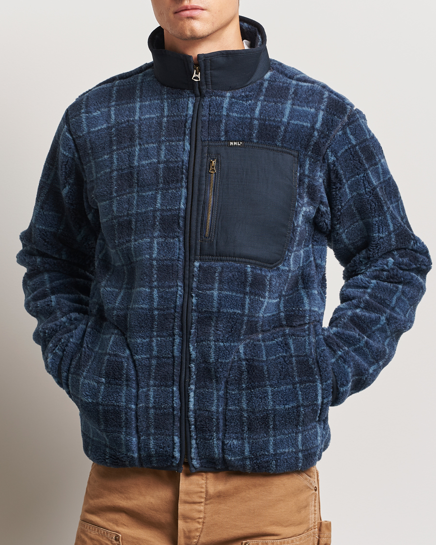 Herr |  | RRL | Gabe Fleece Full Zip Navy Plaid