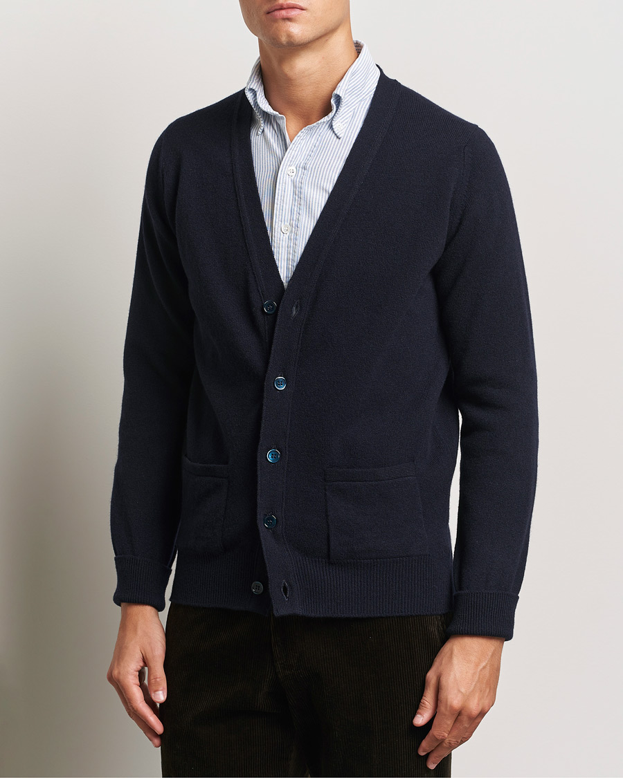 Herr | Cardigans | William Lockie | Rob Lambswool Cardigan Navy