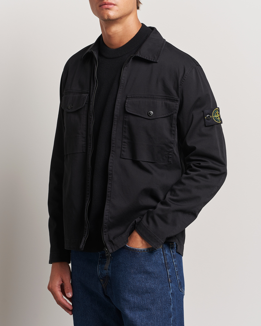 Herr |  | Stone Island | Garment Dyed Cotton Zip Overshirt Black