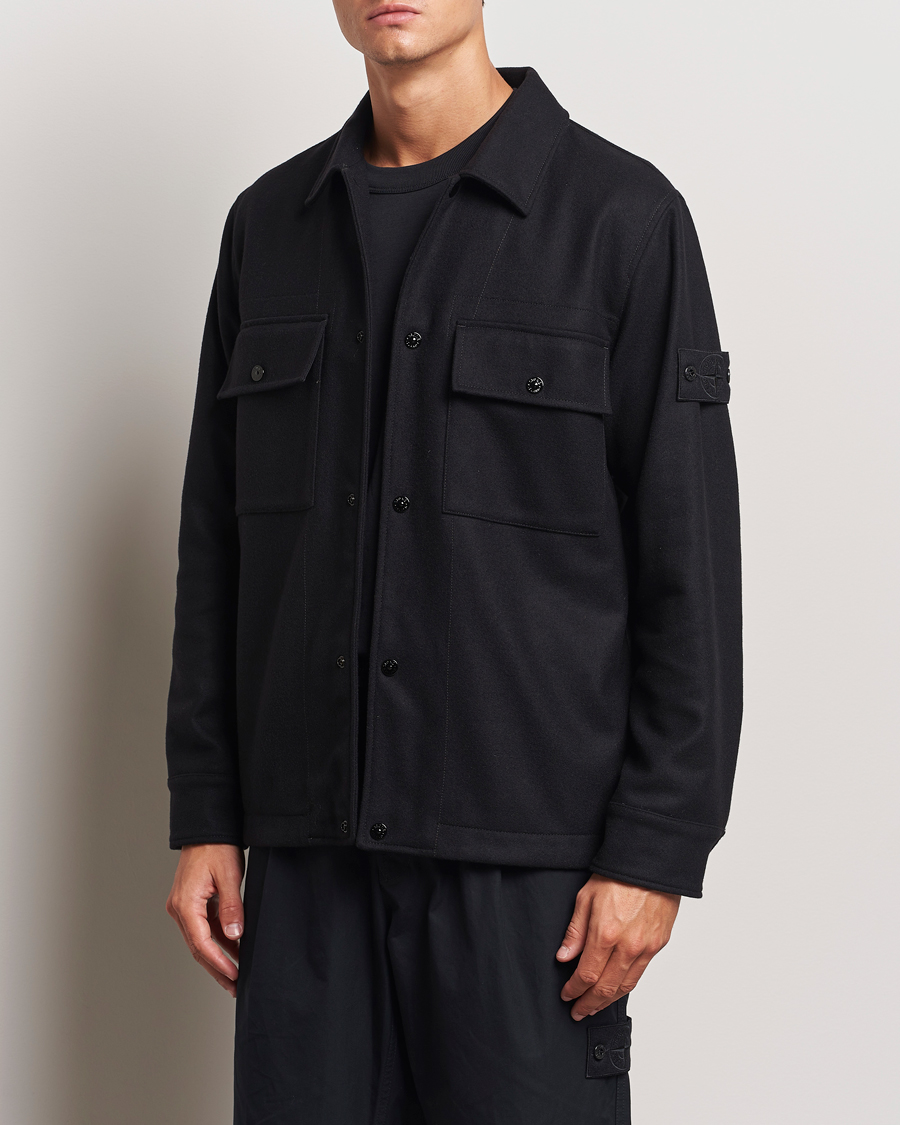 Stone Island Ghost Wool Nylon Flannel Overshirt Black