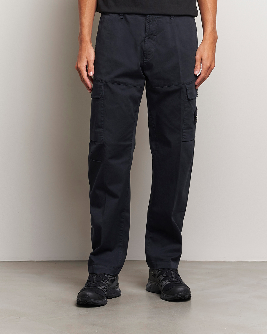 Herr |  | Stone Island | Cotton Satin Cargo Pants Navy Blue