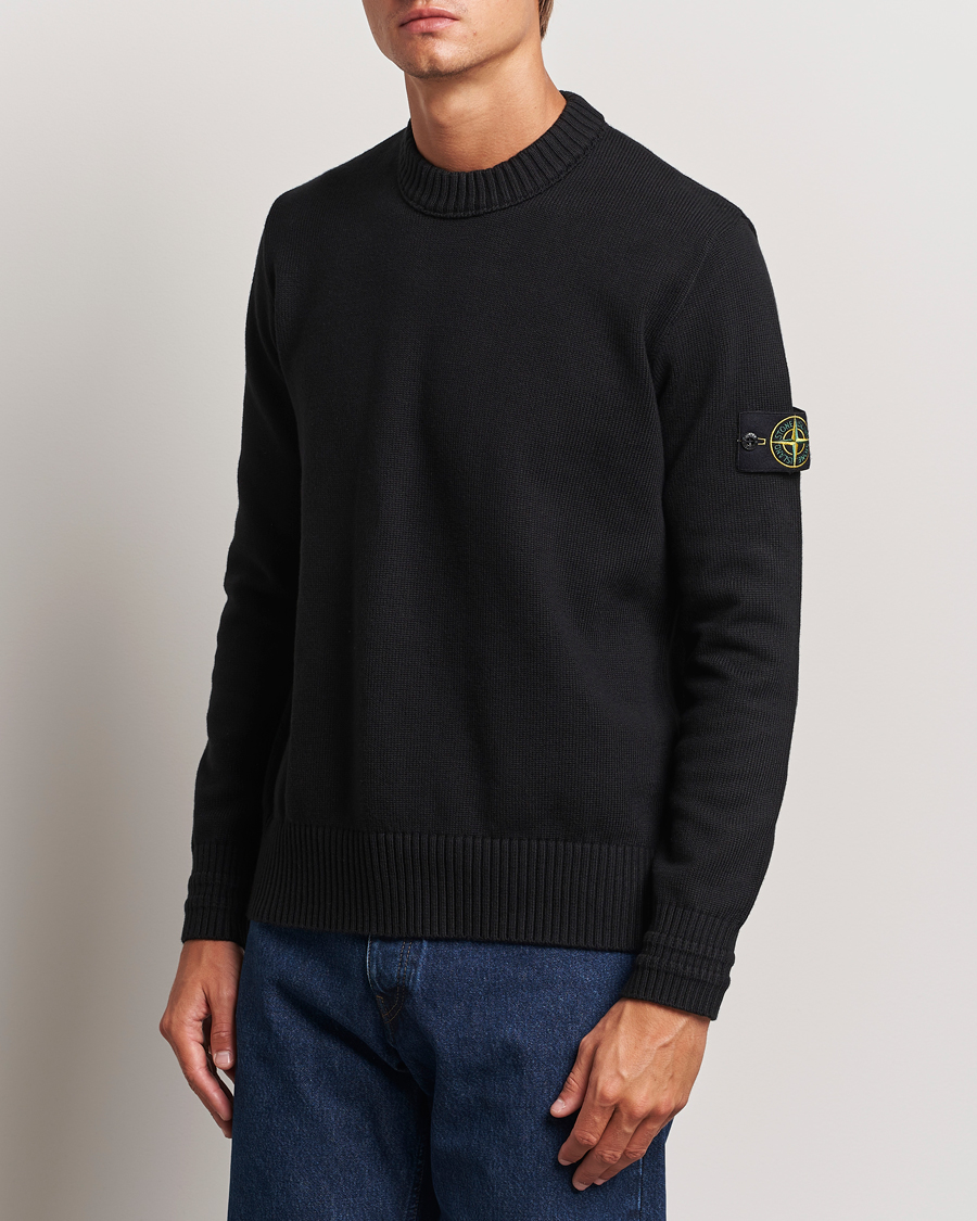 Herr | Stickade tröjor | Stone Island | Winter Cotton Knitted Crew Neck Black