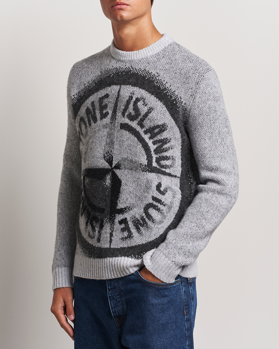 Herr | Luxury Brands | Stone Island | Jaquard Knitted Wool Crew Neck Grey