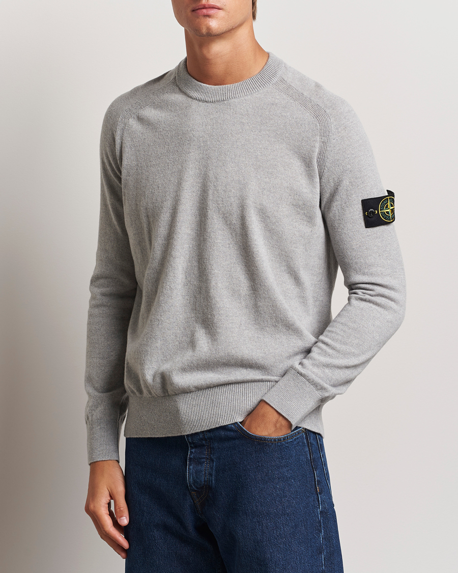 Herr |  | Stone Island | Cardigan Knit Geelong Wool Crew Neck Melange Grey