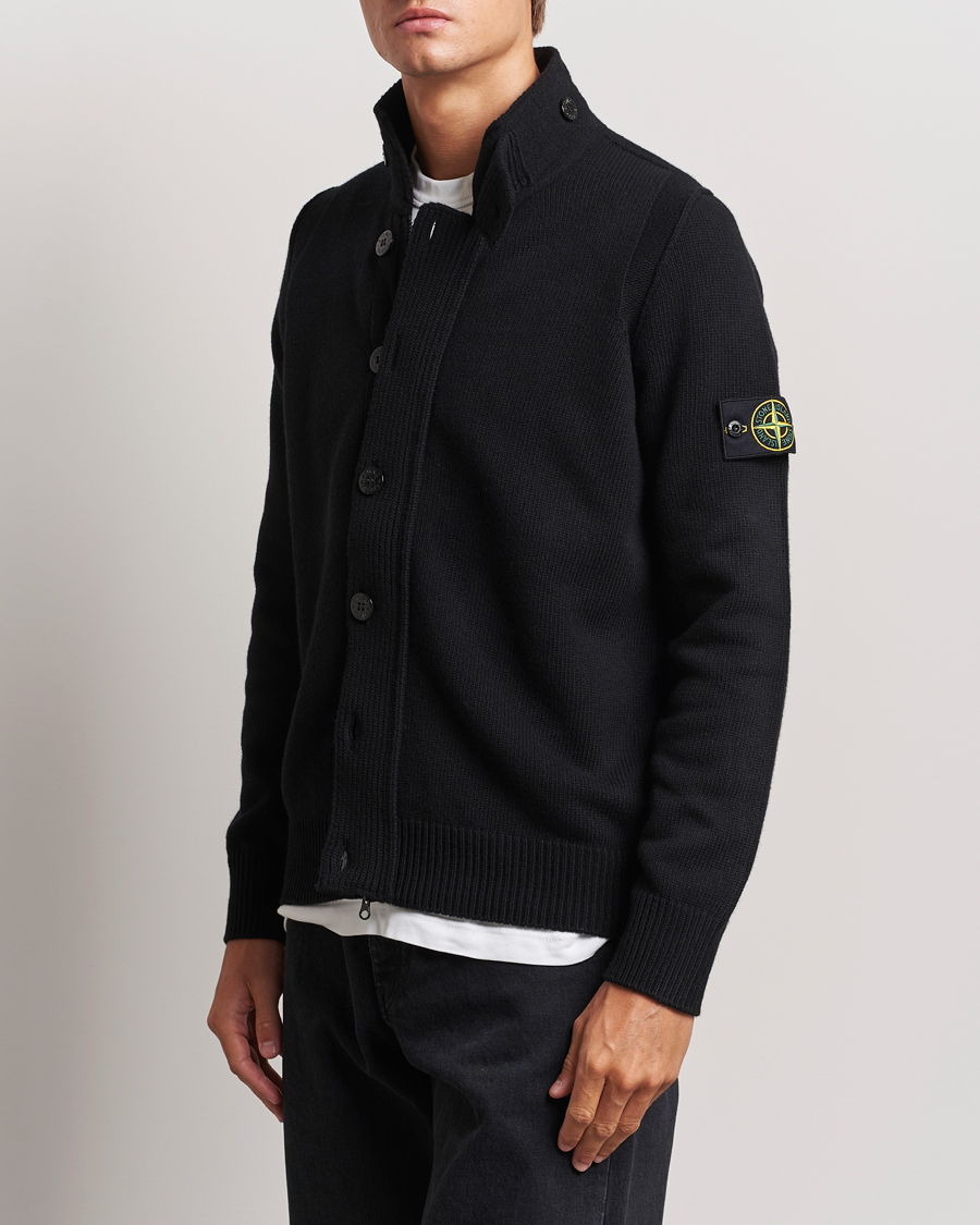 Herr |  | Stone Island | Knitted Lambswool Zip Cardigan Black