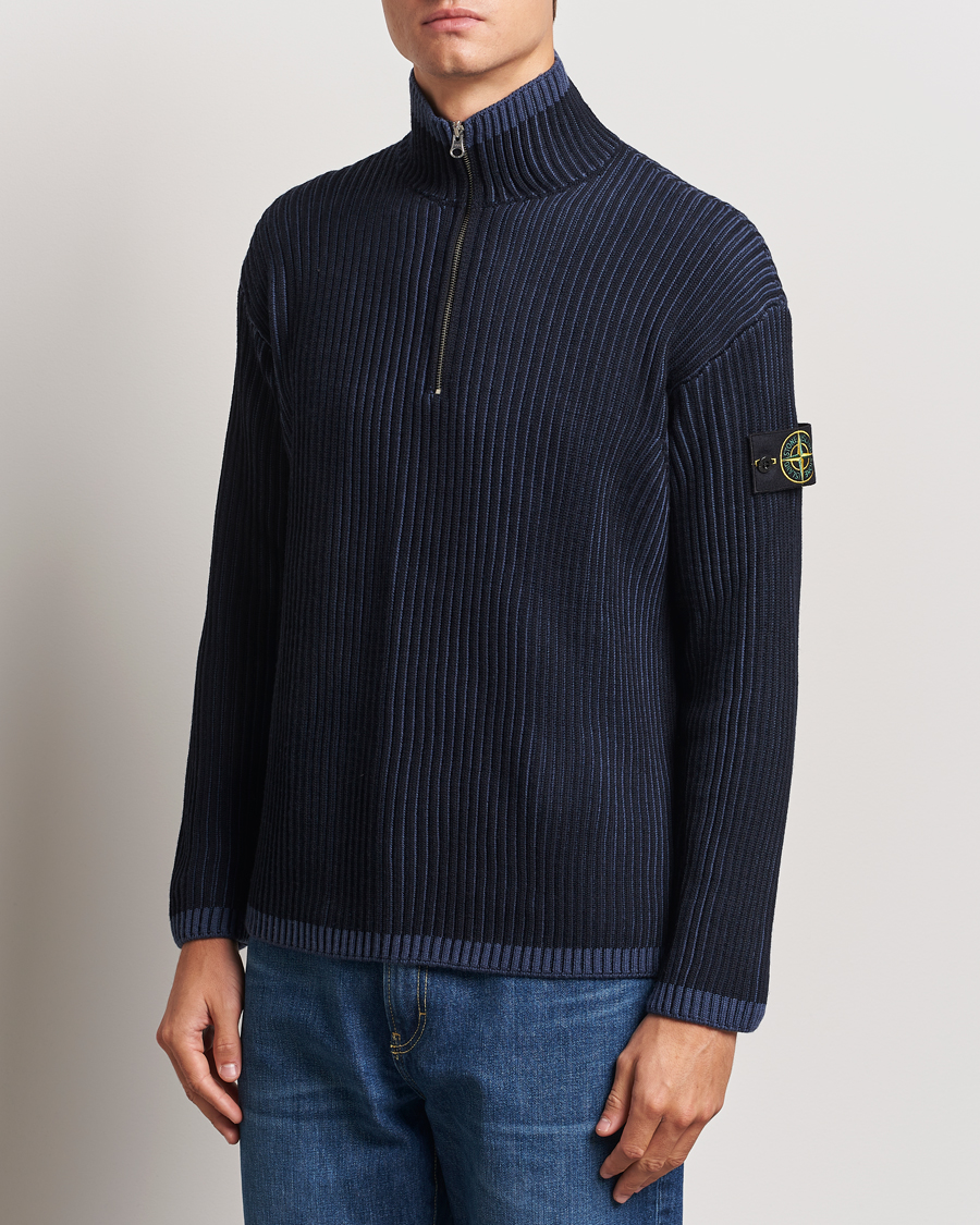 Herr | Half-zip | Stone Island | Full Rib Wool Half Zip Navy Blue